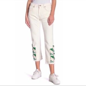 Levi's Made & Crafted Y2K Style White Hand Beaded Slim Cropped Leg Jeans